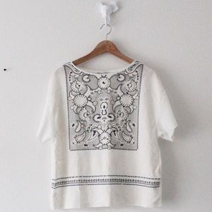 Zara Faux Embroidered Paisley Short Sleeve Blouse